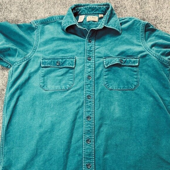 Vintage LL‎ Bean Shirt Mens 17 Tall Aqua Chamois Flannel Distressed USA Camping - Picture 2 of 13